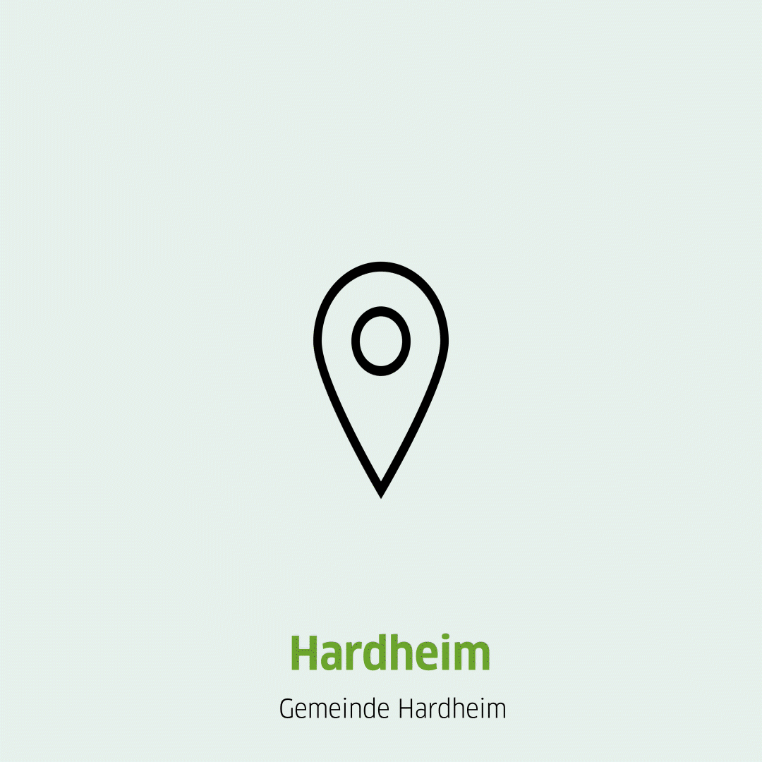 Springende Pinnnadel und Aufschrift des Standortes Hardheim