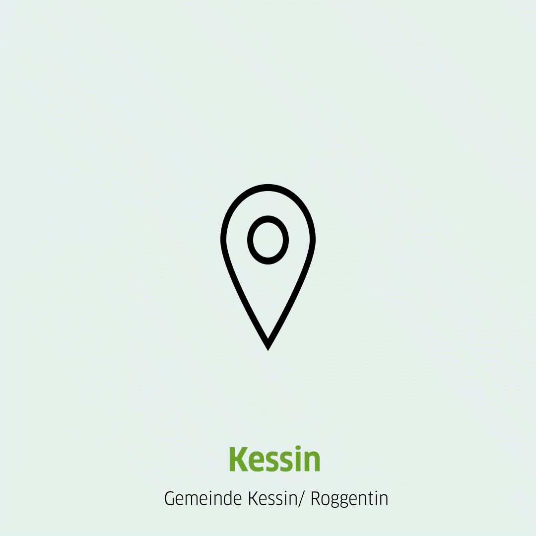 Springende Pinnnadel und Aufschrift des Standortes Kessin