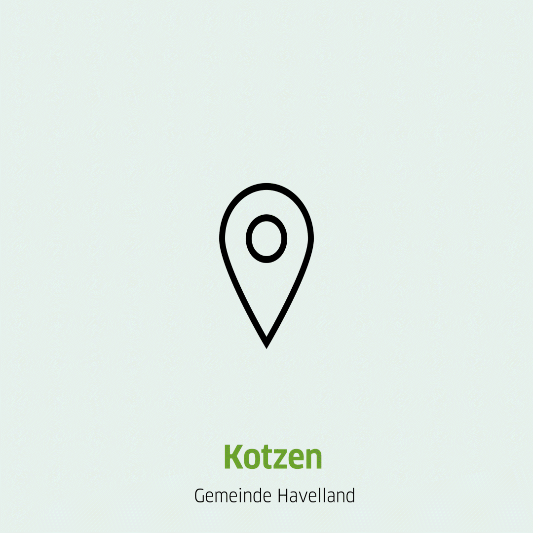 Springende Pinnnadel und Aufschrift des Standortes Kotzen