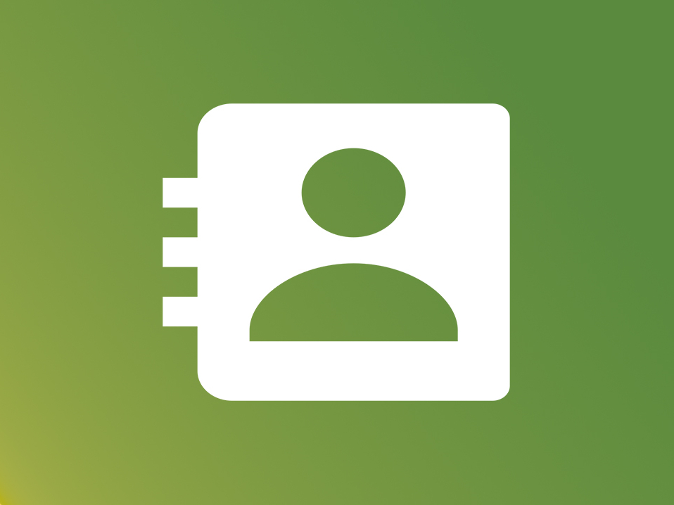 grüner Farbverlauf und ein Telefonbuch Icon